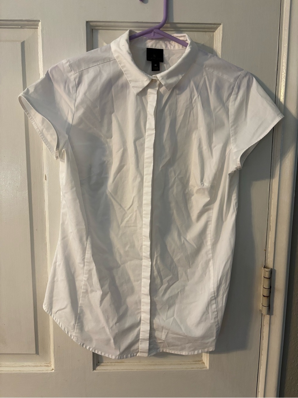 Worthington Women's White Collared Short Sleeve Woven Button-Down Shirt Size M